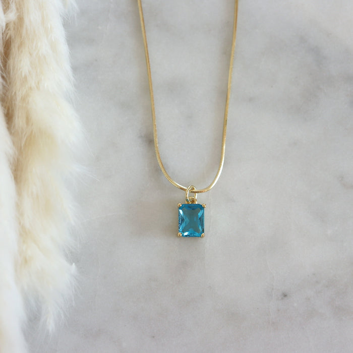 Náhrdelník s obdélníkovým zirkonem Sea blue