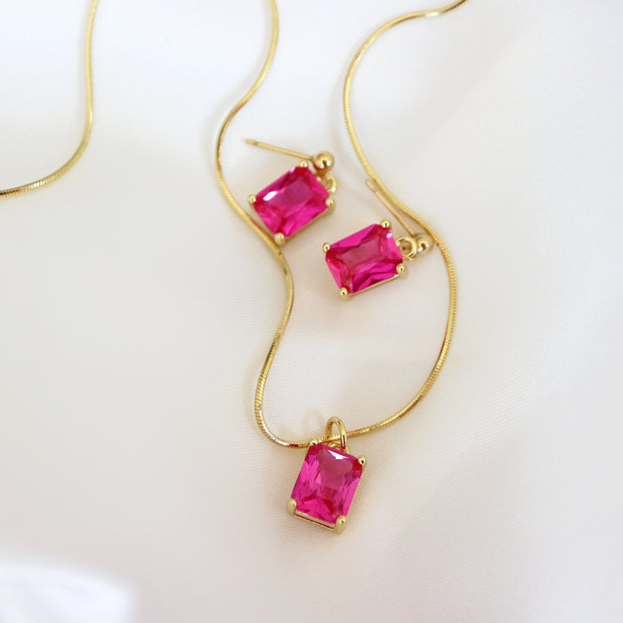 Sada řetízku a náušnic s fuchsiovými zirkony